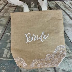 Canvas Embroidered Tan Beige White Bride Tote Bag